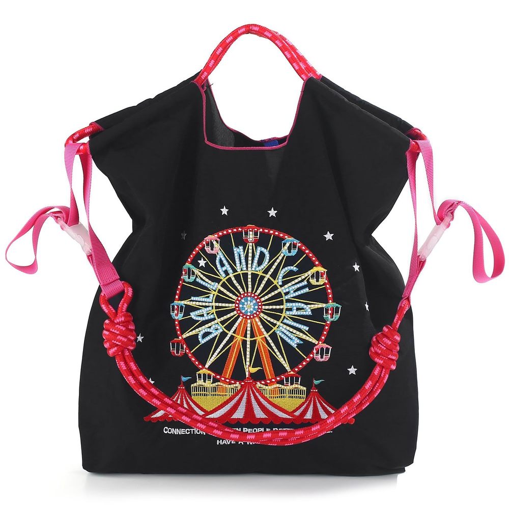 Embroidery Ferris Wheel Nylon Tote Bag, Handbags Large Capacity :^)